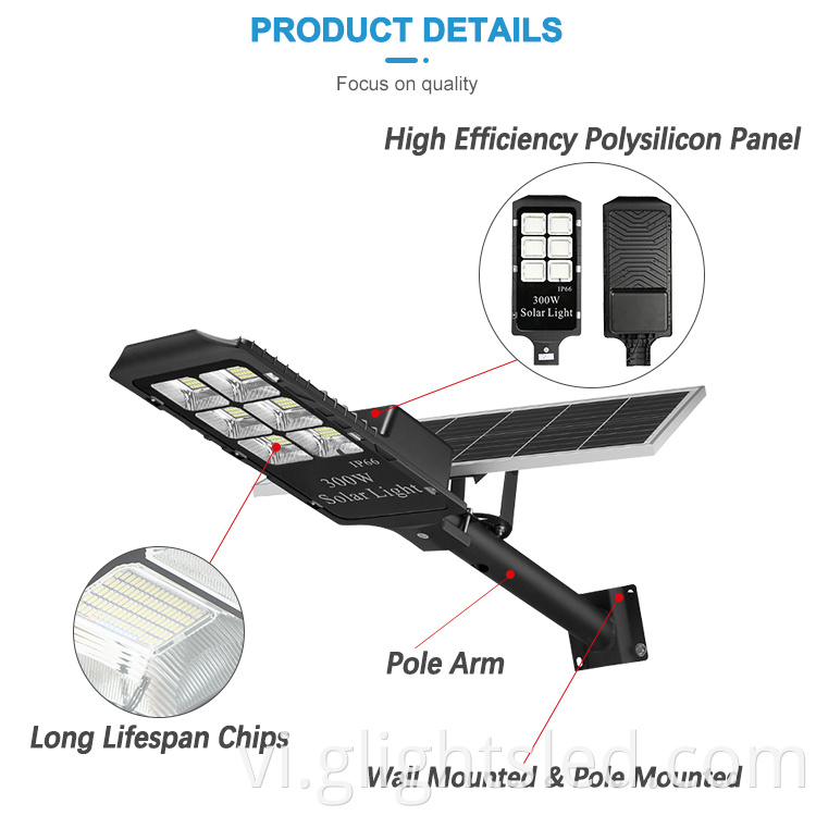 Công suất cao không thấm nước IP66 ngoài trời chết nhôm đúc SMD 100w 300w Đèn đường năng lượng mặt trời